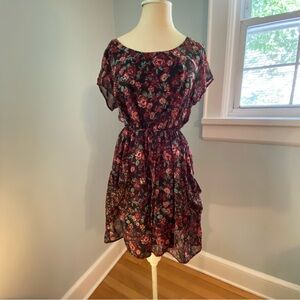 Sheer Floral Black and Red Babydoll Dress with Black Slip